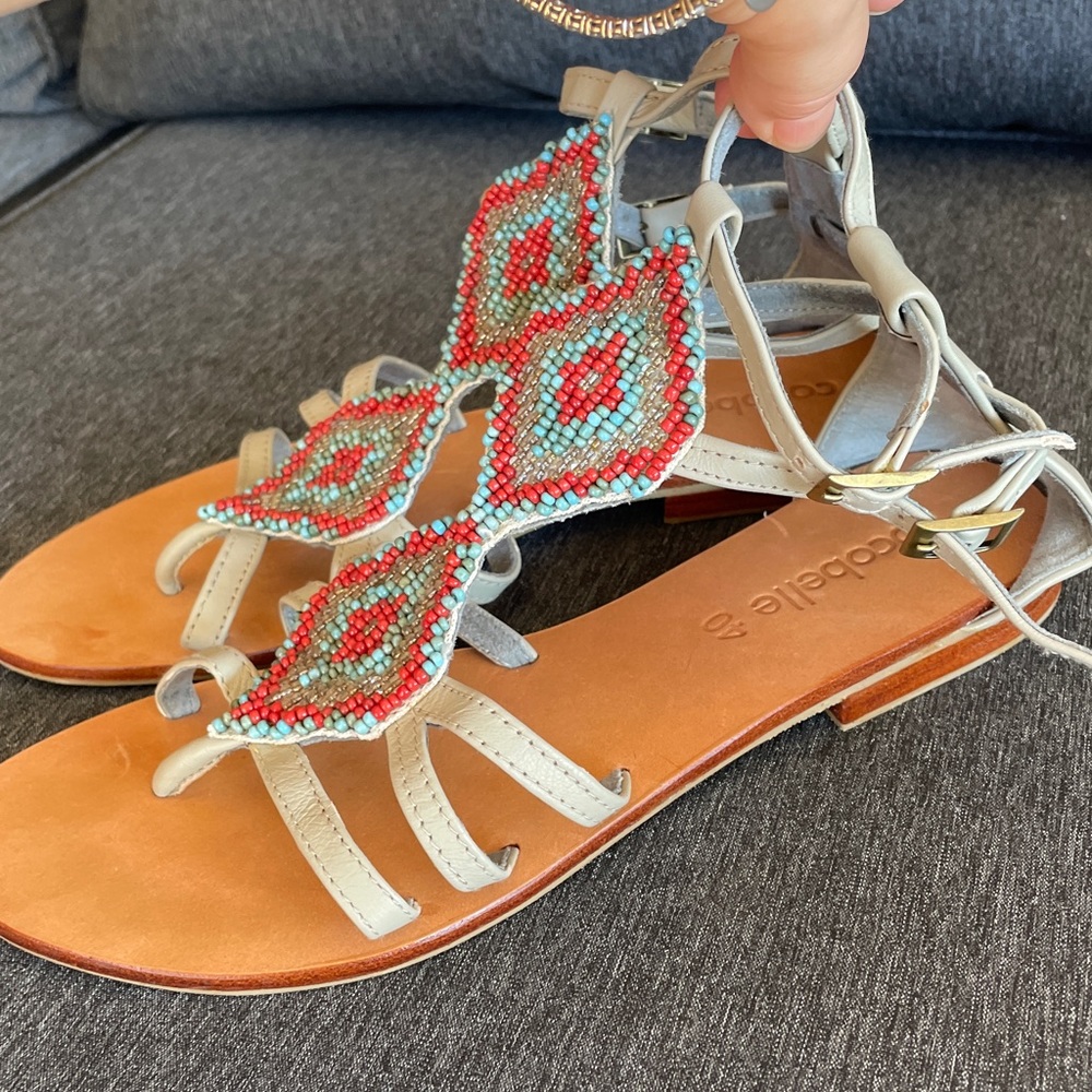 Cocobelle sandals beaded 40/9 Leather embellished aztec beads party vacation - Picture 3 of 7